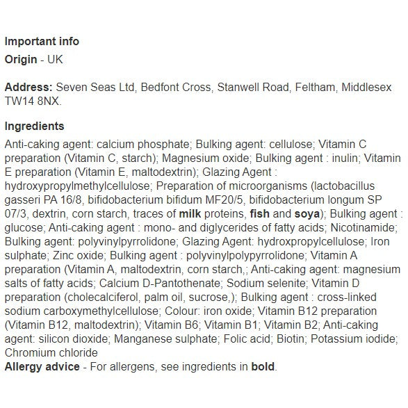 Multibionta Vitality - 30 Tablets - Certified from Seven Seas UK