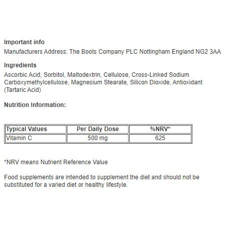 Vitamin C Food Supplement - 30 Tablets - Certified from Boots UK