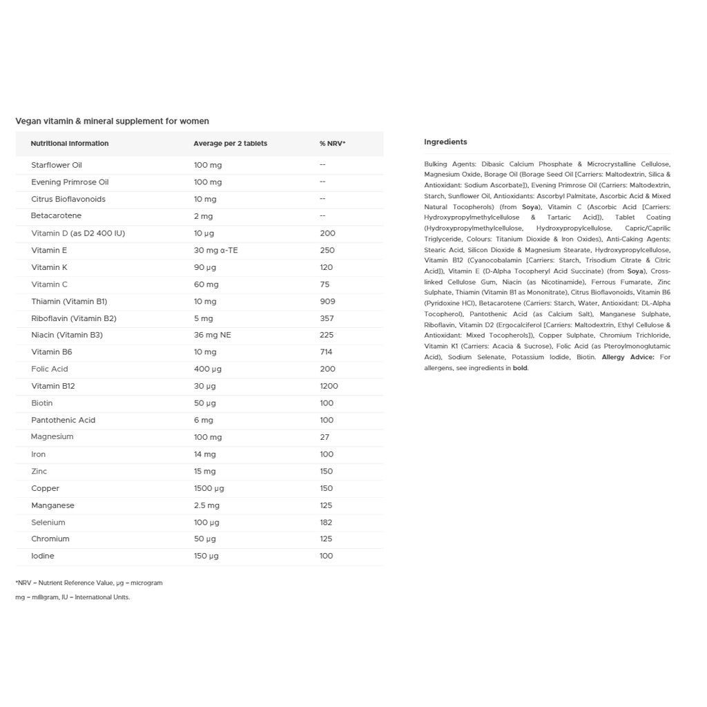 Wellwoman Vegan (60 tablets) - Ideal for vegetarians & vegans - from Vitabiotics UK