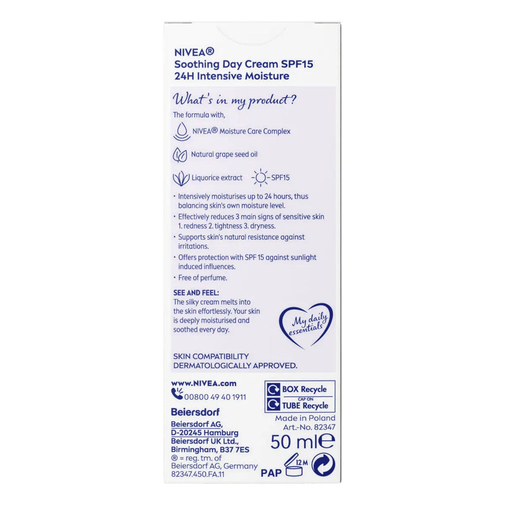 Soothing Day Cream 24H Moisture - Natural Grape Seed Oil - Sensitive Skin - Certified from Nivea