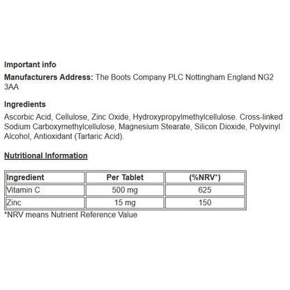 Vitamin C and Zinc (60 Tablets) - Dual support for immune health - Certified from Boots UK
