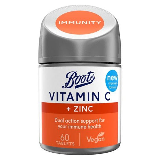 Vitamin C and Zinc (60 Tablets) - Dual support for immune health - Certified from Boots UK