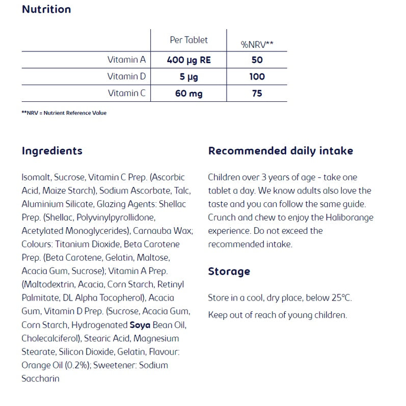 Haliborange Vitamins A, C & D - 120 Orange Flavour Chewable Tablets - Certified from Haliborange