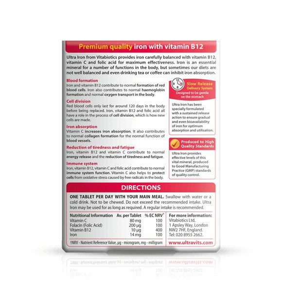 Ultra Iron (30 tablets) - Sustained Release - Certified from Vitabiotics UK