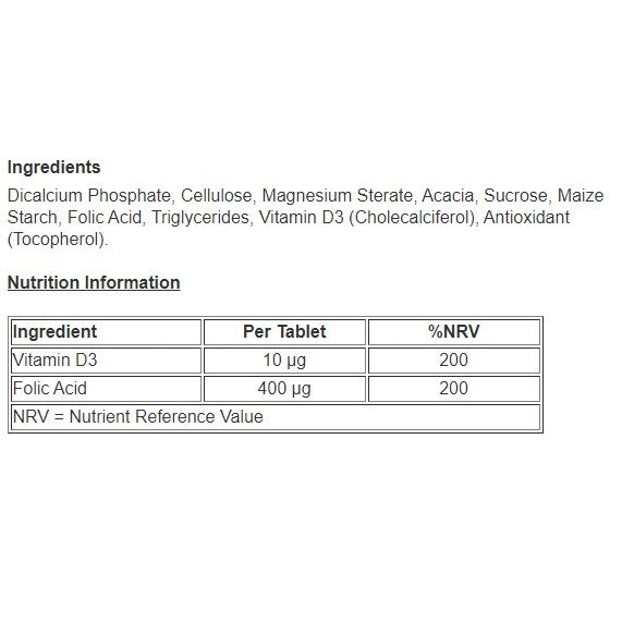 Folic Acid + Vitamin D - 60 Tablets (2 month supply) - Certified from Boots UK