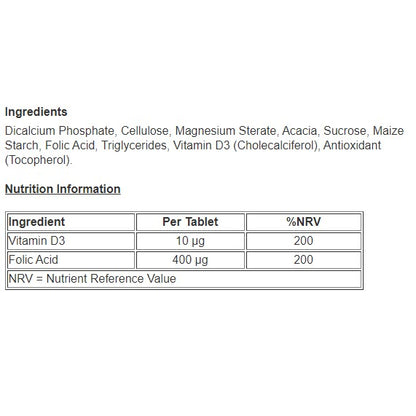 Folic Acid + Vitamin D - 60 Tablets (2 month supply) - Certified from Boots UK