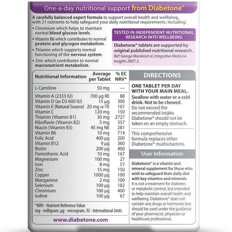 Diabetone Original (30 tablets) - 21 Micronutrients - Certified from Vitabiotics UK