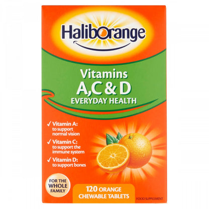 Haliborange Vitamins A, C & D - 120 Orange Flavour Chewable Tablets - Certified from Haliborange