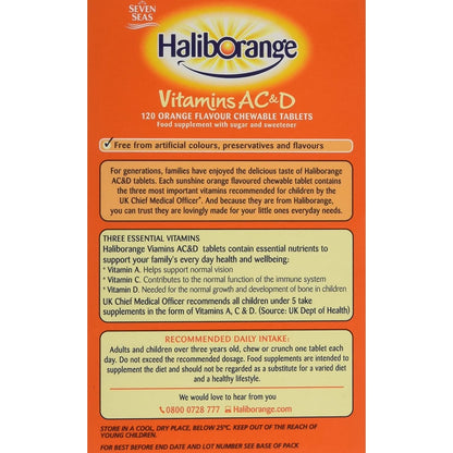 Haliborange Vitamins A, C & D - 120 Orange Flavour Chewable Tablets - Certified from Haliborange