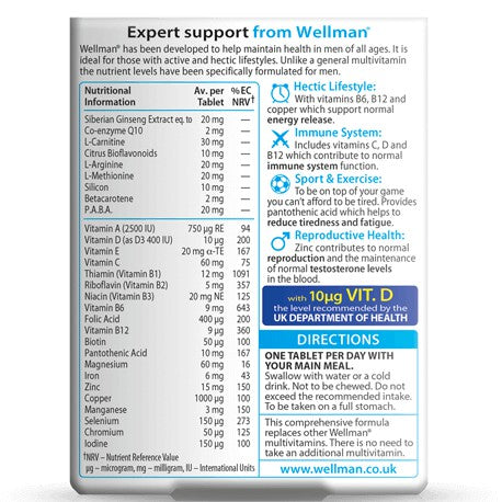 Wellman Original - 30 tablets - Men's Health and Vitality food supplement - from Vitabiotics UK
