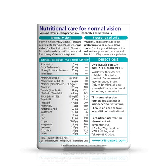 Visionace Original (30 tablets) - Normal Vision - Certified from Vitabiotics UK