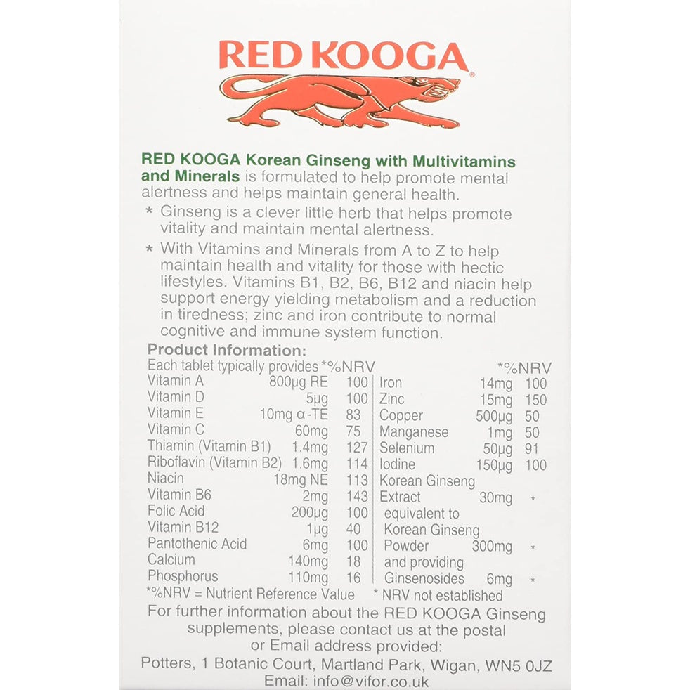 Korean Ginseng with Multivitamins & Minerals - 32 Tablets - Certified from Red Kooga UK