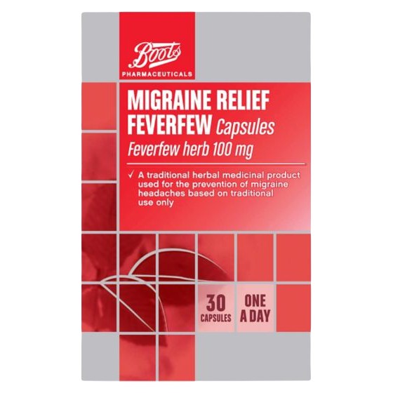 Migraine Relief Feverfew Capsules - 30 Capsules - Certified from Boots UK