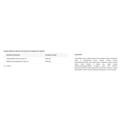 Ultra Ginkgo & Ginseng - Standardised Extracts - 60 Tablets - Certified from Vitabiotics UK