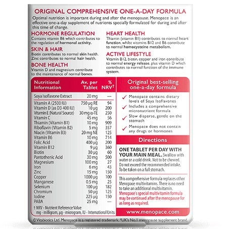 Menopace Original - During and after Menopause - 30 tablets - Certified from Vitabiotics UK