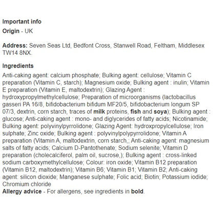 Multibionta Vitality - 30 Tablets  - Certified from Seven Seas UK