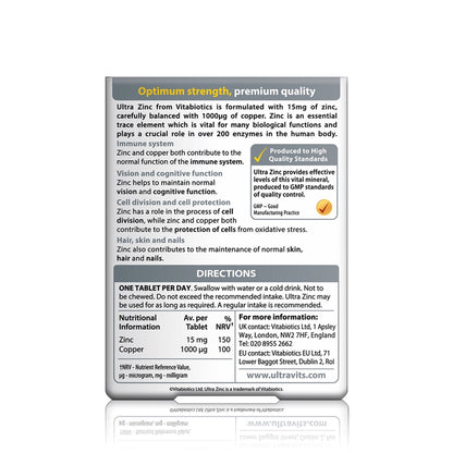 Ultra Zinc - 15mg with Copper - 60 Tablets - Certified from Vitabiotics UK