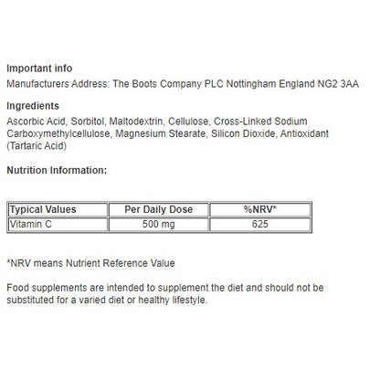 Vitamin C Food Supplement - 30 Tablets - Certified from Boots UK