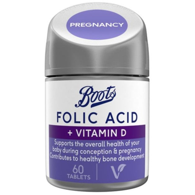 Folic Acid + Vitamin D - 60 Tablets (2 month supply) - Certified from Boots UK