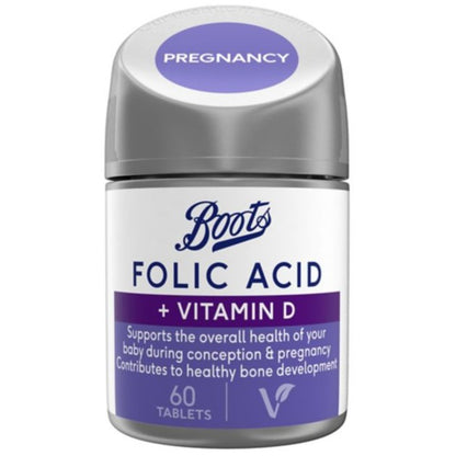 Folic Acid + Vitamin D - 60 Tablets (2 month supply) - Certified from Boots UK