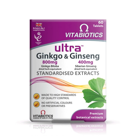 Ultra Ginkgo & Ginseng - Standardised Extracts - 60 Tablets - Certified from Vitabiotics UK