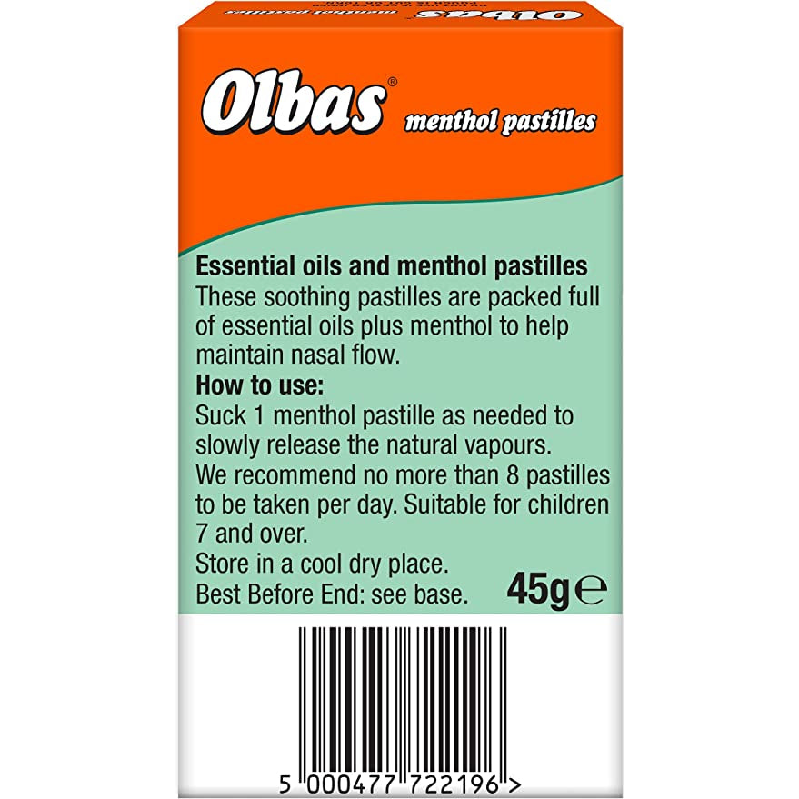 Olbas Menthol Pastilles - Essential Oils and Menthol Pastilles - Cerfified from Olbas Uk