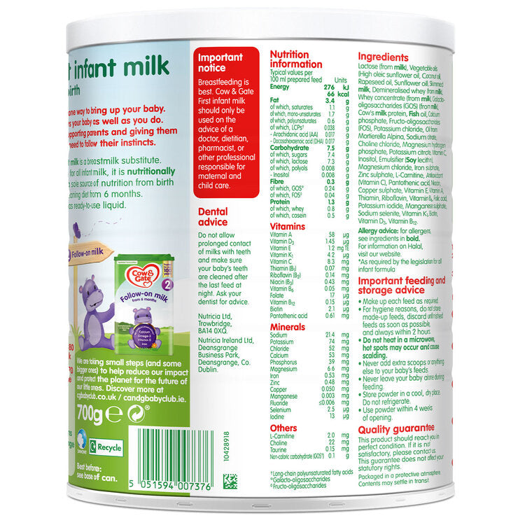 Cow & Gate 1 First Infant Milk Powder - 700gr - Breastmilk substitute - Certified from Cow & Gate