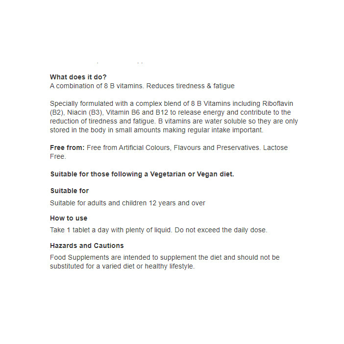 Vitamin B Complex - 90 Tablets - Certified from Boots UK