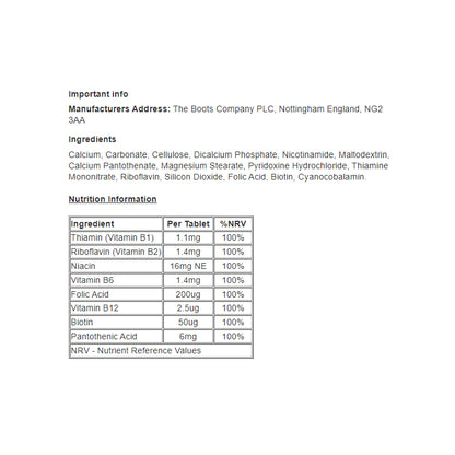 Vitamin B Complex - 90 Tablets - Certified from Boots UK