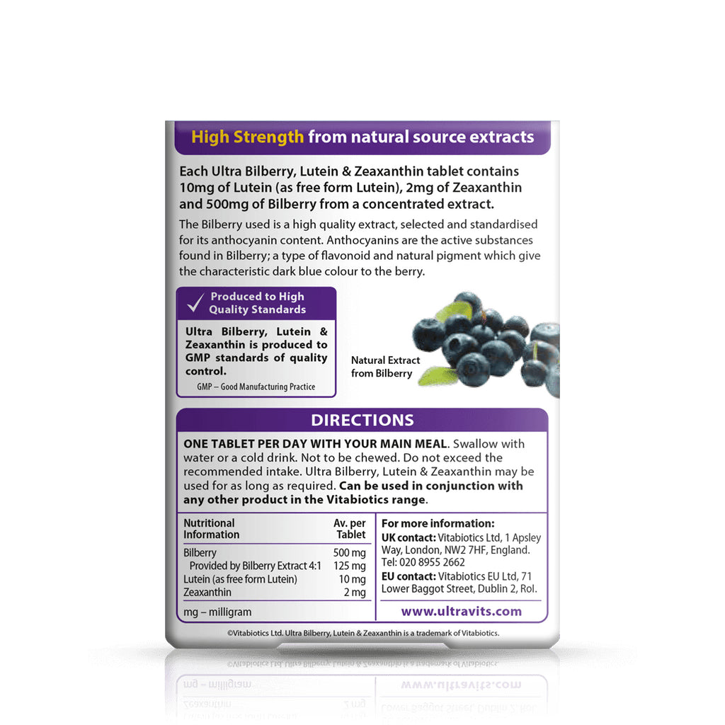 Ultra Bilberry, Lutein & Zeaxanthin - 30 Tablets - Certified from Vitabiotics UK