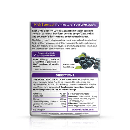 Ultra Bilberry, Lutein & Zeaxanthin - 30 Tablets - Certified from Vitabiotics UK