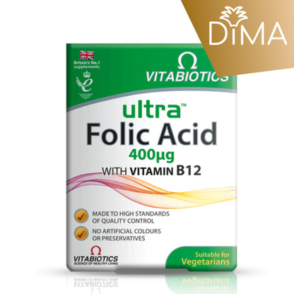 Ultra Folic Acid (60 tablets) - With vitamin B12 - from Vitabiotics UK