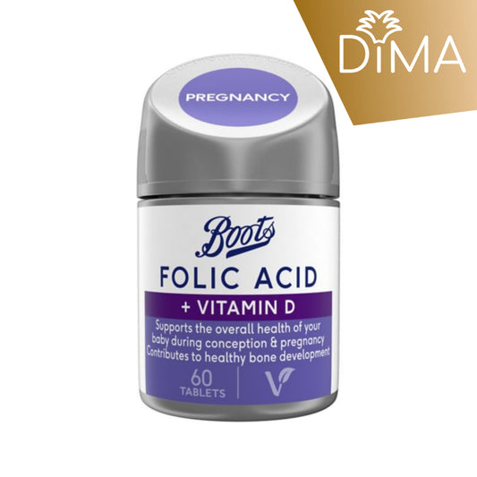 Folic Acid + Vitamin D - 60 Tablets (2 month supply) - Certified from Boots UK