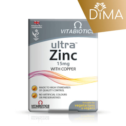 Ultra Zinc - 15mg with Copper - 60 Tablets - Certified from Vitabiotics UK