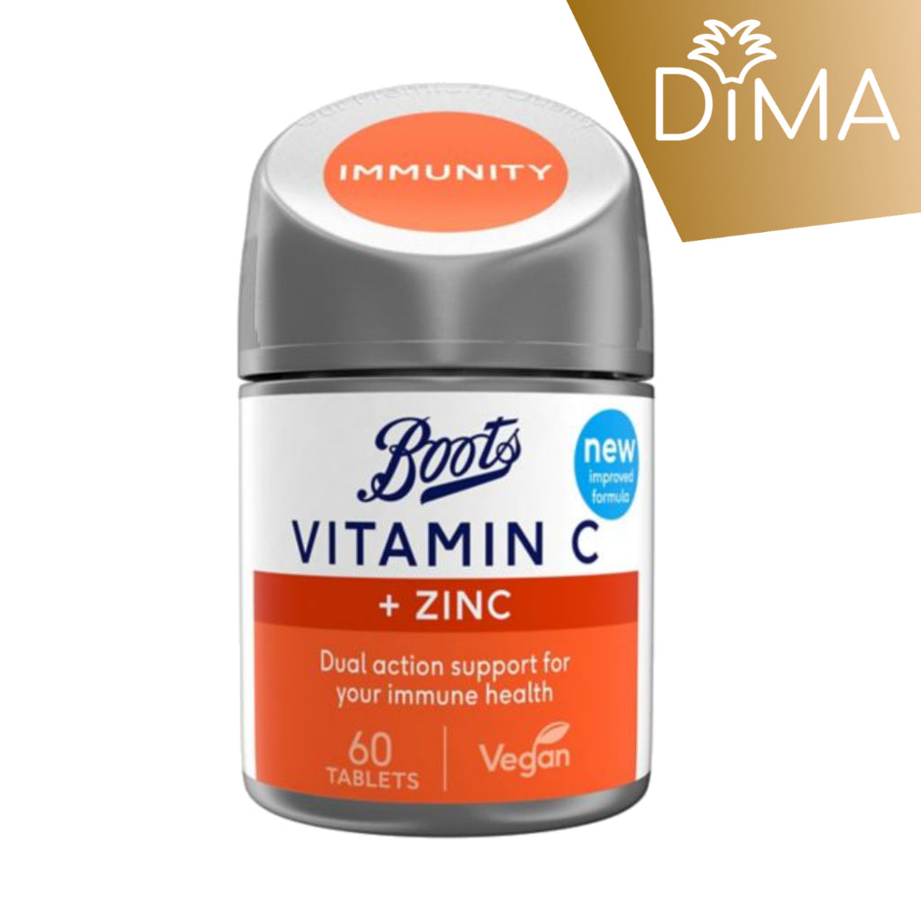 Vitamin C and Zinc (60 Tablets) - Dual support for immune health - Certified from Boots UK