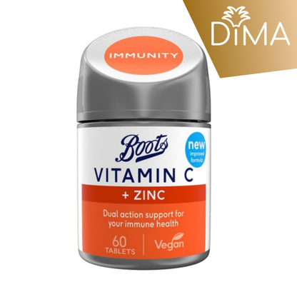 Vitamin C and Zinc (60 Tablets) - Dual support for immune health - Certified from Boots UK