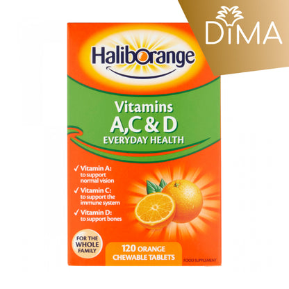 Haliborange Vitamins A, C & D - 120 Orange Flavour Chewable Tablets - Certified from Haliborange