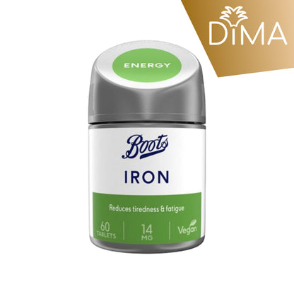 Iron 14mg - 60 Tablets - Reduces tiredness and fatigue - Certified from Boots UK