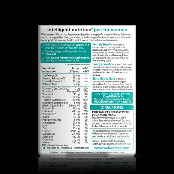 Wellwoman Vegan (60 tablets) - Ideal for vegetarians & vegans - from Vitabiotics UK