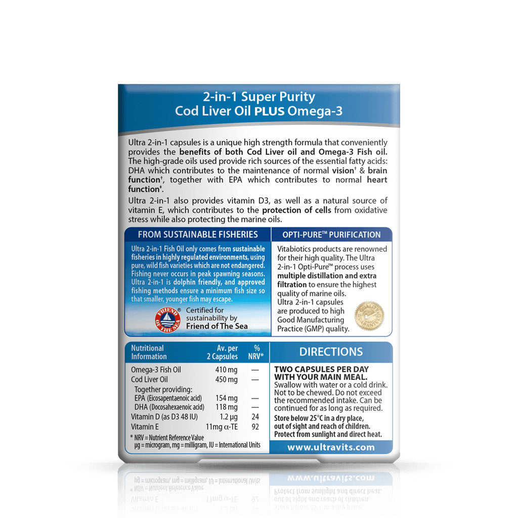 Ultra Cod Liver Oil (60 Capsule) - Plus Omega 3 - Certified from Vitabiotics UK